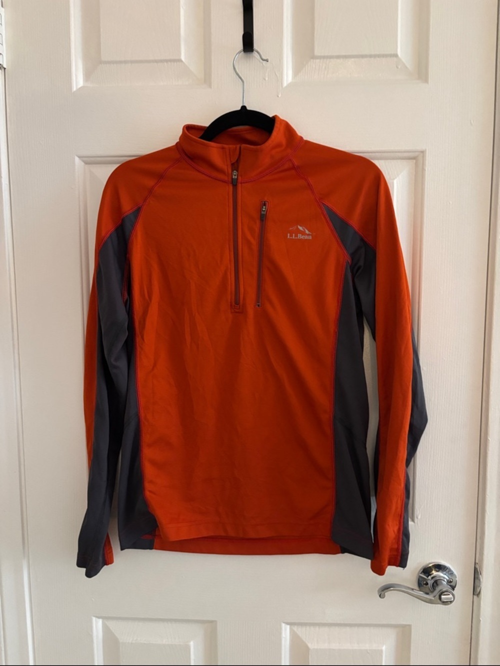 L.L. Bean Orange and Charcoal Half-Zip Performance Pullover